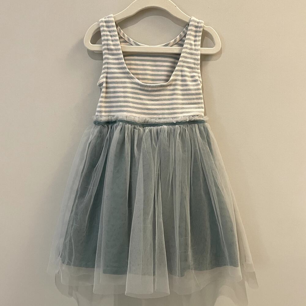 Mini Boden Jersey Tulle Mix Dress Party Twirl Trip Tropical Rain Green 4-5 Years - Picture 7 of 14